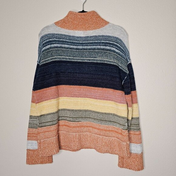Caslon Size Medium Striped Turtleneck Knit Sweater Orange Blue Wool Alpaca Blend - Picture 6 of 6